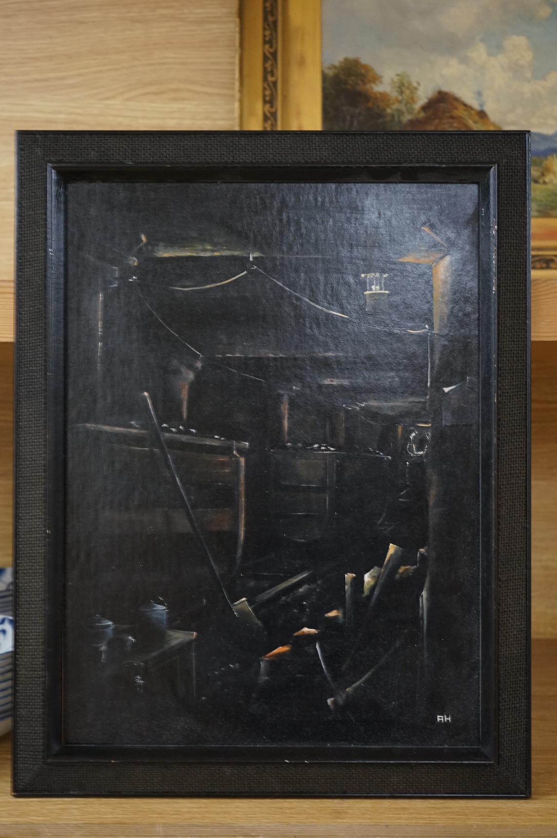 Alan Harris, 'Last one before bait lunch', monogrammed, inscribed and dated 2015 verso, oil on board, 39 x 29cm